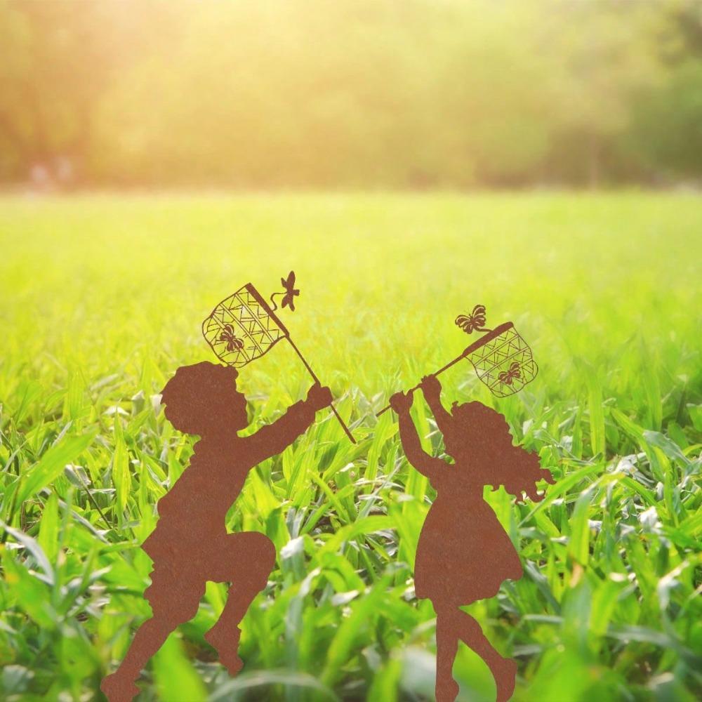 **1pc Metal Silhouette Boy Girl Art Outdoor Garden Farmhouse Decor**