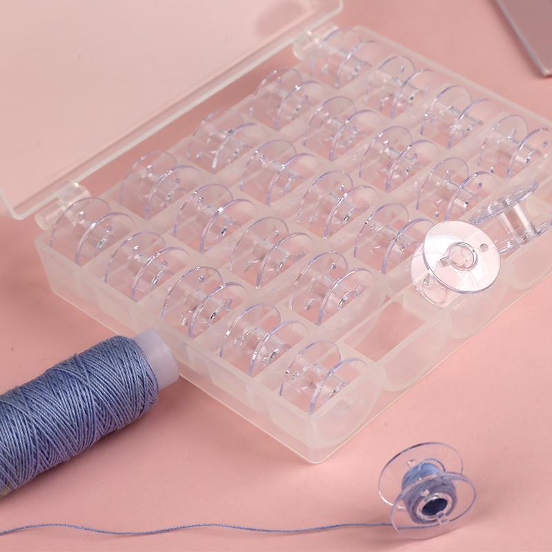 25Pcs Empty Bobbins Spools Clear Sewing Machine Bobbins Spools Plastic Storage Box For Household DIY Sewing Accessories Tools