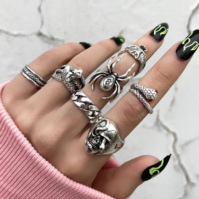 7 vnt. / rinkinys "Punk Snake" žiedai moterims Gothic Spider Vyriški papuošalai Dovanų priedai