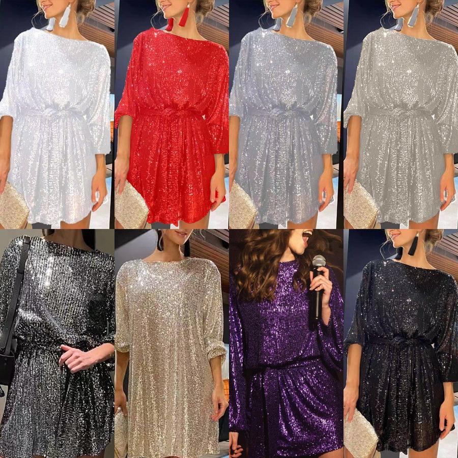 New Festive Party Shiny Sequins Color-Block Slim Fit Dress Mini Cocktail Dress