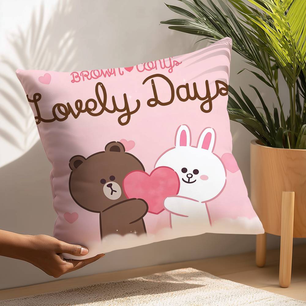 B-Brown und C-CONY Kissenbezug Plüschstoff Weicher Kissenbezug Beidseitig bedruckt Kissenbezug Haushaltsgeschenke