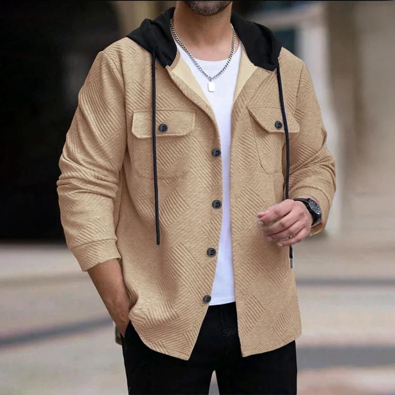 

Мужская однобортная верхняя одежда с капюшоном, осенняя куртка с длинным рукавом, модный кардиган свободного кроя с карманами 2XL хаки