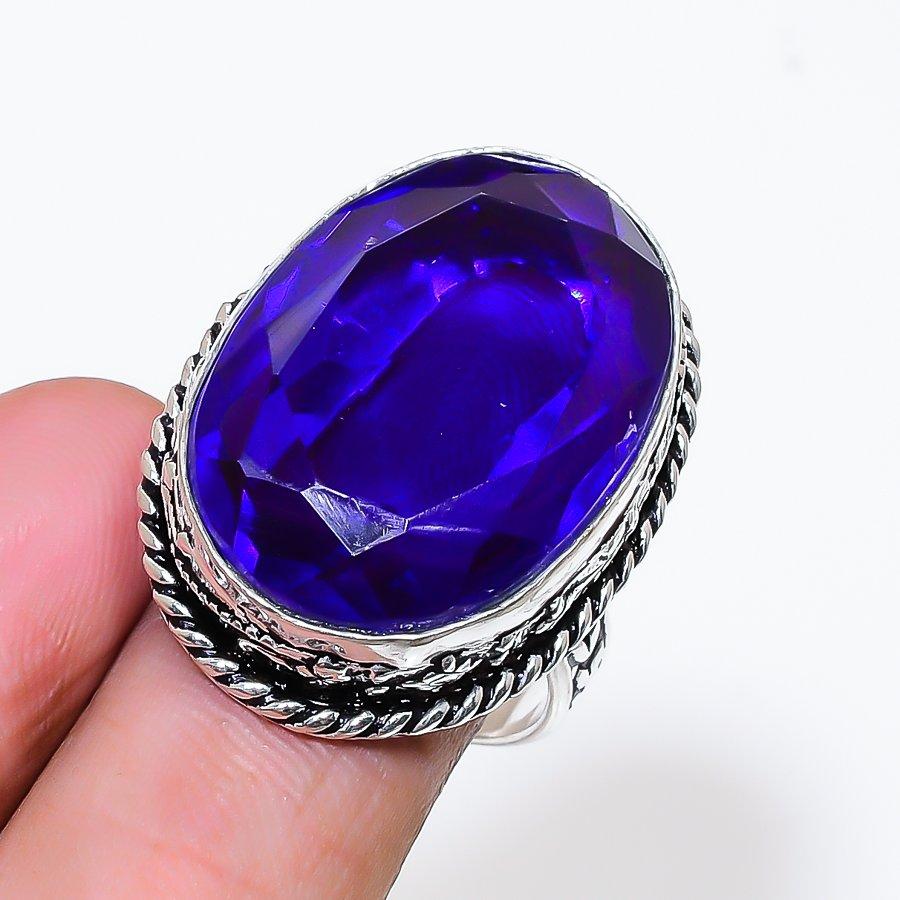Natural Blue Topaz Gemstone 925 Sterling Silver Jewelry Ring Size 9 AR-18706