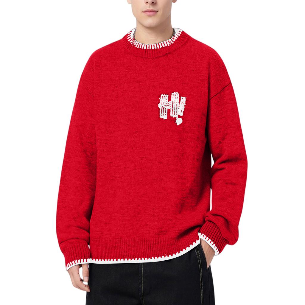 Men's Fashion Knitting Pullover Long Sleeves Loose Round Neck Sweater