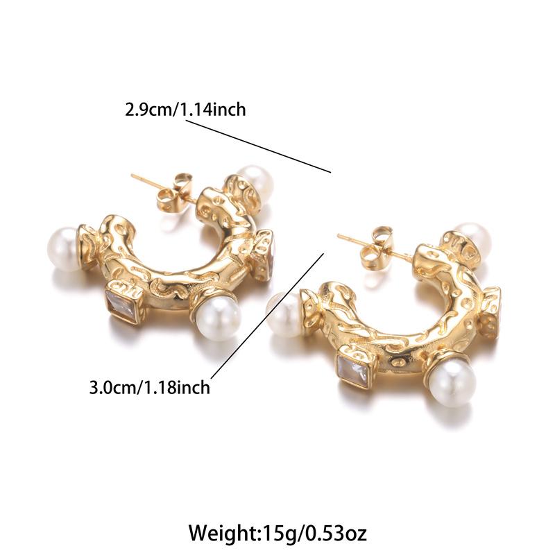 Atoztide Fashion Hollow Bamboo Hoop Earrings for Women Stainless Steel Jewelry Beads Ear Loop Threaded Earrings Mothers Day Gift