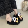 Cute cartoon fluffy slippers women's wear 2025 autumn and winter new fashion versatile casual height-increasing cotton slippers