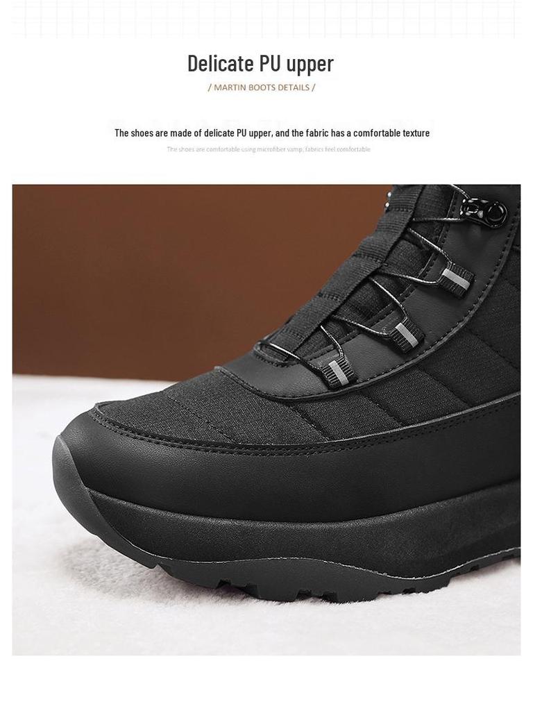 Men's Thick-Soled Snow Boots - Winter High-Top with Rotating Buckle and Thickened Velvet for Cold Weather