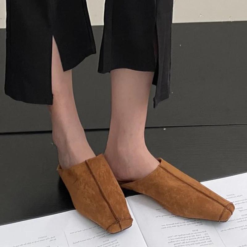 Women Flats Slippers Summer Square Toe Fashion Sandals Casual Cozy Woman Mules Shoes 2025 New Trend Designer Dress Lady Zapatos