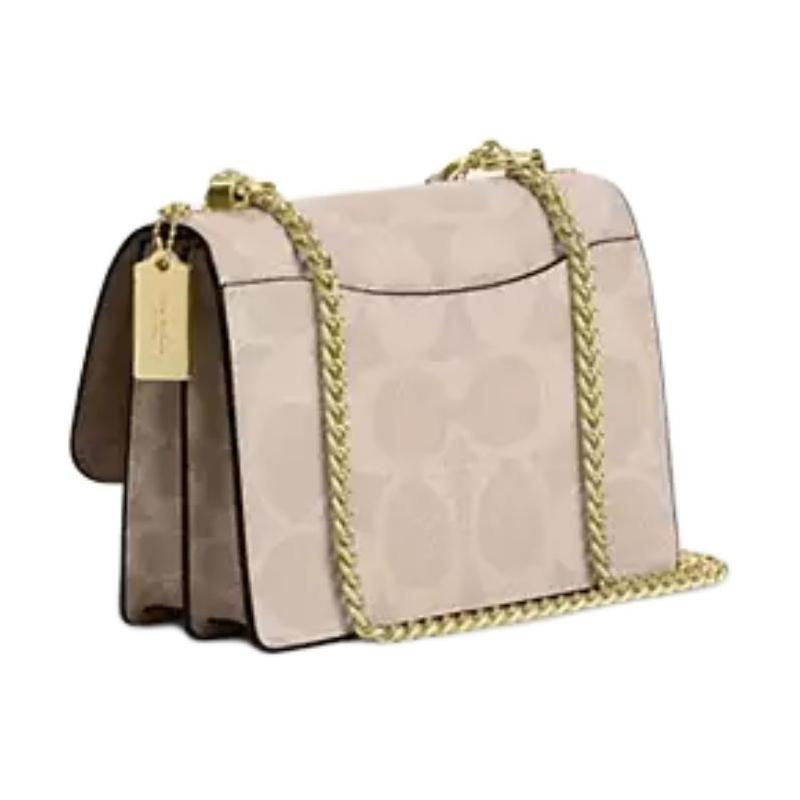 Coach Klare 21 Gold Hardware Coated Canvas Crossbody Shoulder Bag Small Women's Sand and Tan