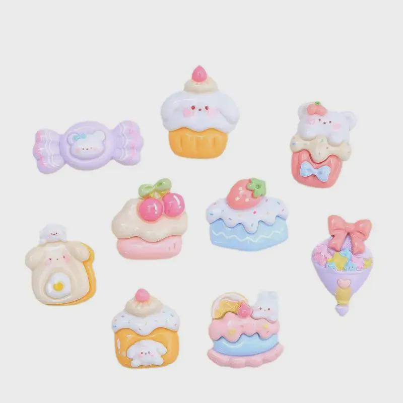 Bunny Dessert House Resin Accessories: Cartoon Cream Glue, Creative Shoe Buckle Material for DIY Jewelry and Hairpin Crafting.