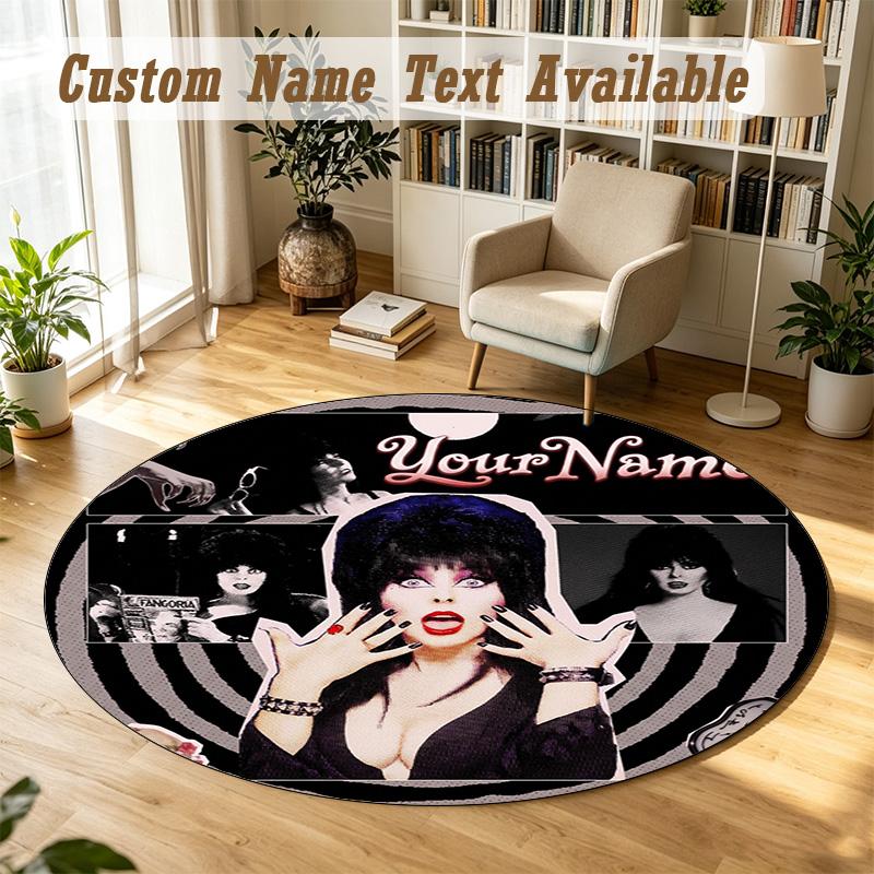 Elvira Mistress of the Dark Personalized Round Rug Support Custom Name, Soft Home Decor Mat