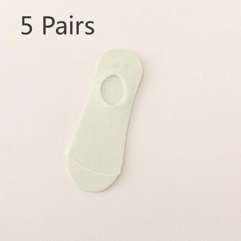 5 Pairs of Spring and Summer Shallow Women's Boat Socks Candy-coloured Invisible Socks Silicone Non-slip Anti-falling Heel Leisure Cotton Socks Tide