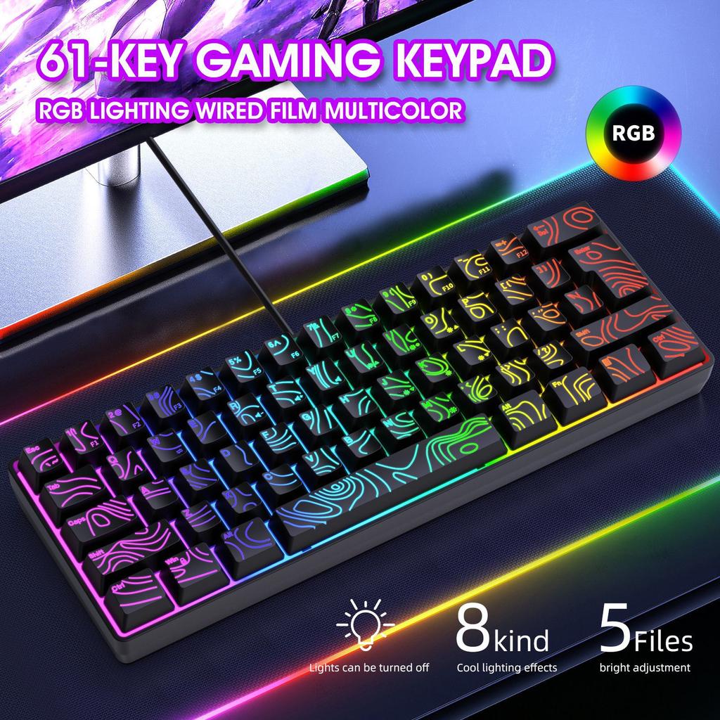 Y-FRUITFUL K401 61 Keys Gaming Keyboard with RGB Light 1.8m Wired Mechanical Keyboard for PC/Laptop