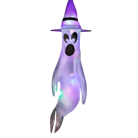 43 Inch Halloween Ghost Windsock Flags with LED Lights Outdoor Hanging Scary Light Up Ghost Wind Socks for Tree Yard Porch Garden Decor