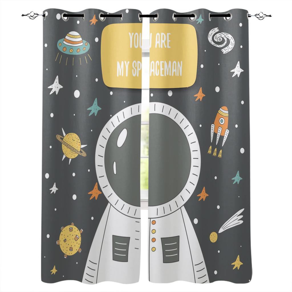 Perdele pentru fereastră cu model de rachetă nava spațială Bucătărie Dormitor Perdele decorative cu panouri pentru camera de zi
