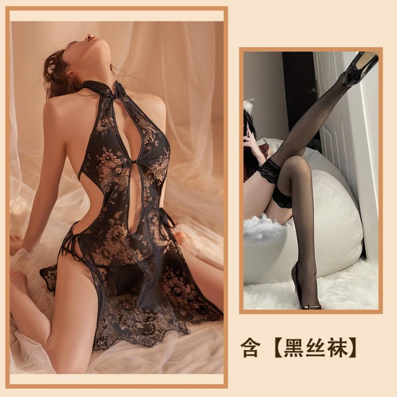 Lace Cheongsam Sex Underwear Black Silk Squeeze Chest Free of Sexy Cos Pure Desire Wind Super Spicy Sexy New Thorn