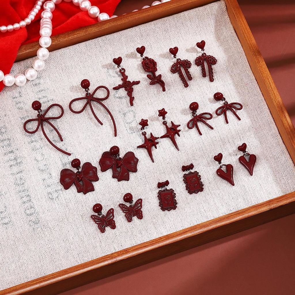 Ankerla Red Bow Heart Earrings: Enhance Skin, Slim Face, Exude Luxury - Perfect for New Year Elegance