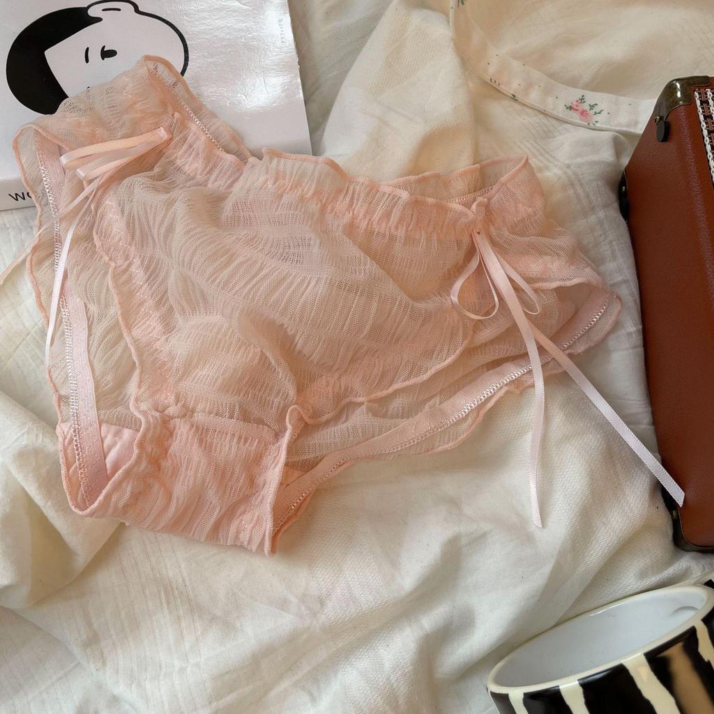 Japanese Style Cute Ruffled Mesh Panties - Mid-Waist Lace Semi-Transparent Fairy Triangle Briefs