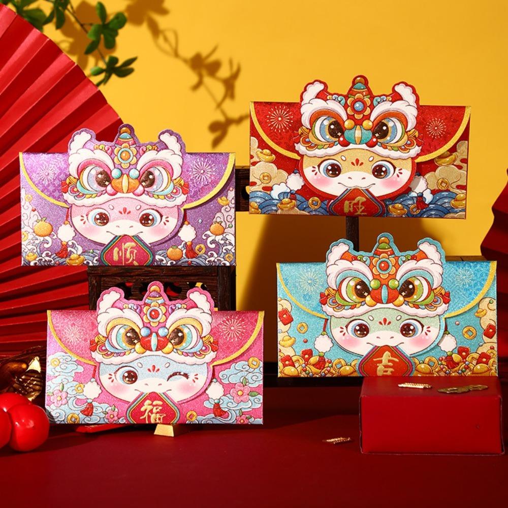 4pcs Blessings Printing Folding Red Envelopes Hot Stamping Red Packet HongBao Year of The Snake