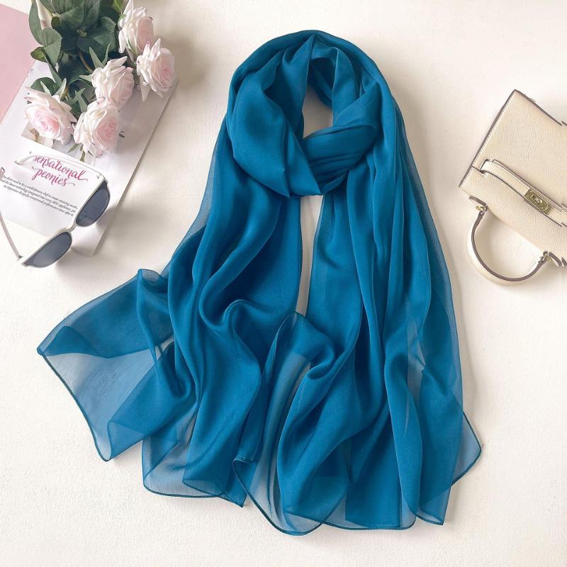 Solid Color Headscarf Silk Scarf Thin Large Scarf Travel Sun Protection Decorative Shawl Linen Plain Scarf Versatile