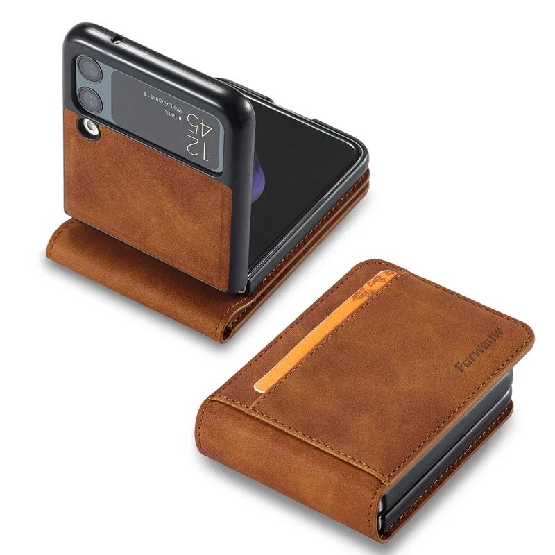 Luxus-Leder-Wallet-Hülle Für Samsung Galaxy Z Flip 6 5 4 3 Cover Kartensteckplatz Halter Business-Handytasche Flip3 flip4 Tasche Funda
