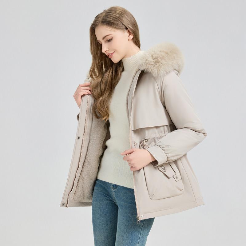 Winter New Hooded Parka Cotton Coat Versatile Simple Detachable Fur Collar Jacket