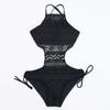 Women Summer Fashion Bikini Lace Bandage Hanging Neck Halter One-piece Swimsuit