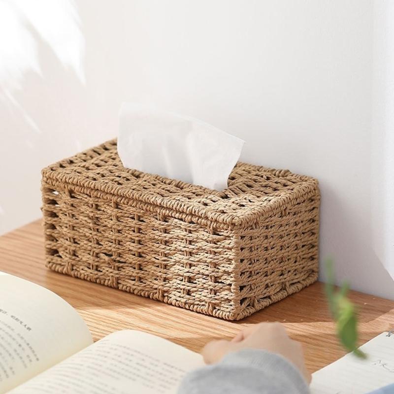 Dispenser di fazzoletti intrecciato a mano in fibra naturale Organizzatori decorativi da tavolo per soggiorno camera da letto Superfici lavabili