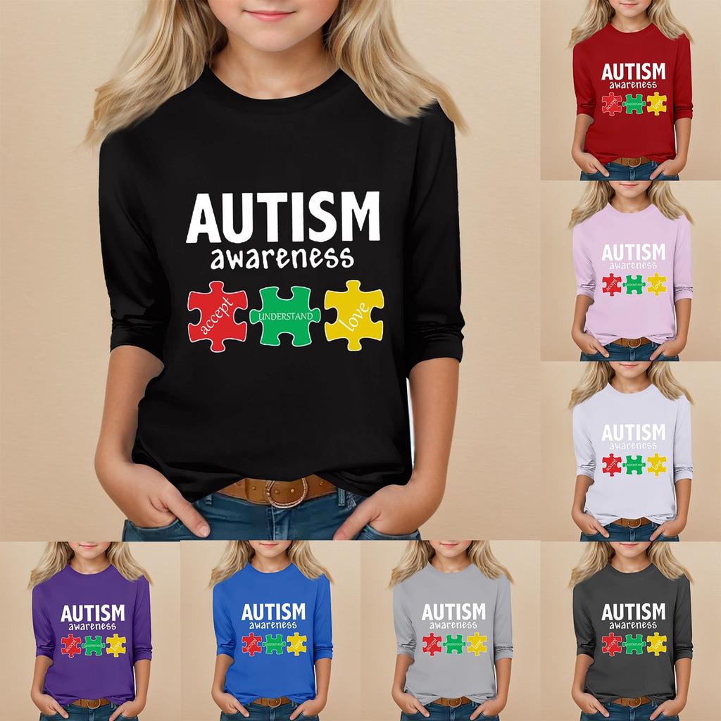 Kids Seven Sleeve Round Neck Top Valentine's Day Printed Everyday Casual Top