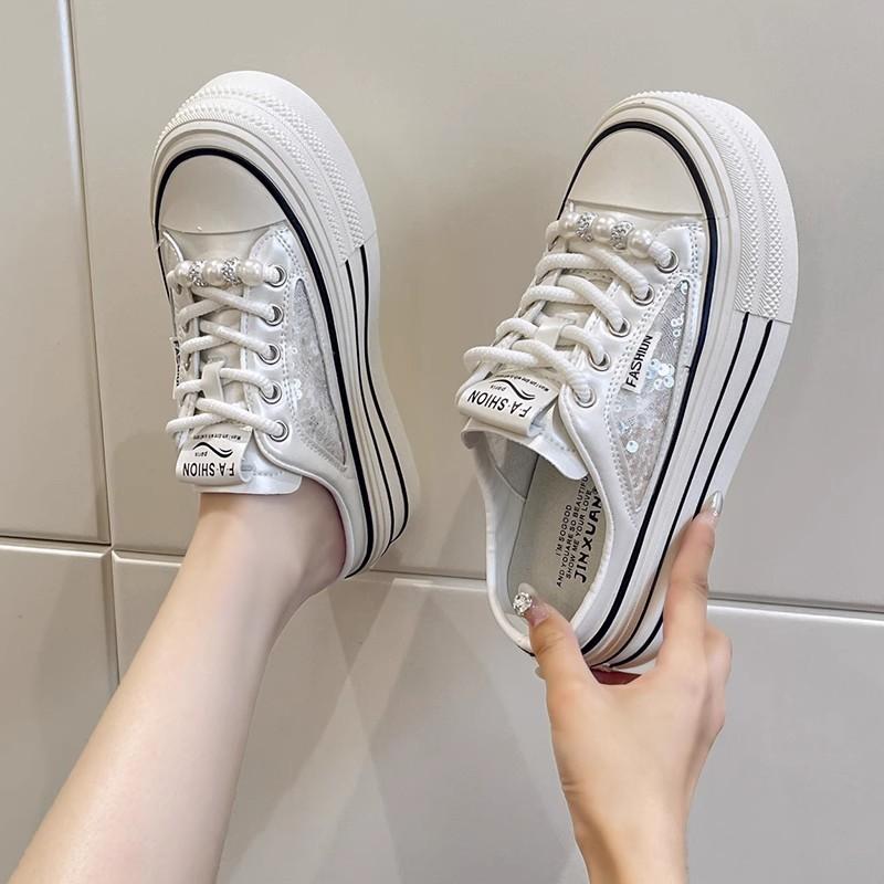 Premium Bag Head Slippers Women's Summer Outer Wear Fashionable New Little White Sandals Without Heel and Half Drag Tide