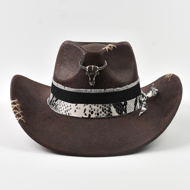 

Handmade Western Cowboy Hat for Men Women Vintage Faux Leather Gentleman Cowgirl Hat Holidays Party Cosplay Hat One Size кавовий