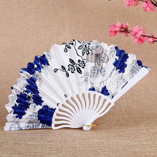 Plastic Folding Fan Chinese Style Retro Flower Plain Painting Soft Faux Silk Decorative Handheld Wedding Party Elegant Ladies Craft Cloth Fan Women