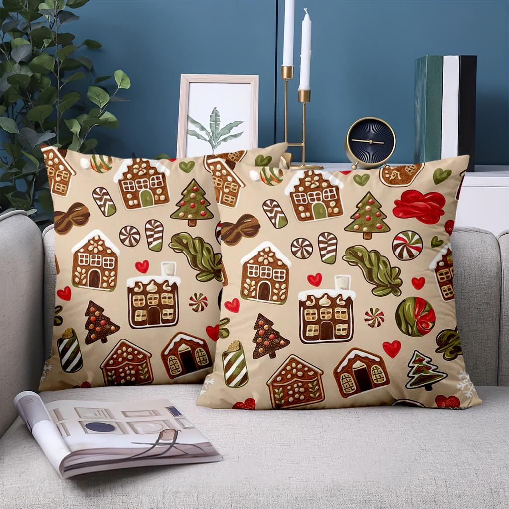 1 Pieces Christmas Gingerbread Pillow With Candy Patterns Polyester pillowcase, sofa decorative cushion cov Headboard Pillow