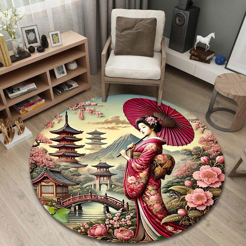 Vintage Round Peacock Multicolor Accent Rug, Non-Slip Floor Mat for Bathroom