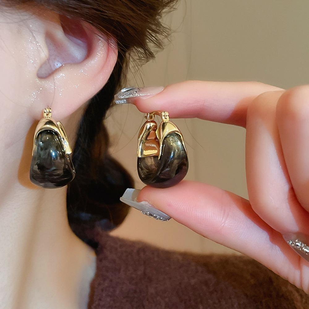 Elegant U Shaped Resin Dangle Earrings Geometric Large Stud Earrings Sweet Vintage Trend Waterdrop Earrings Gift чёрный