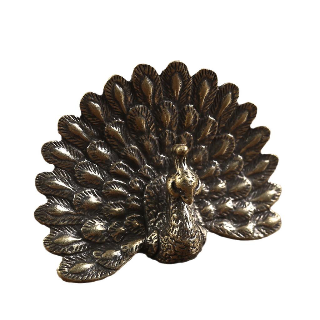 Messingpfau fächert seinen Schleier auf Statue Schreibtischornament Vintage Tierfiguren Miniaturen Dekoration Handwerk Heimdekoration