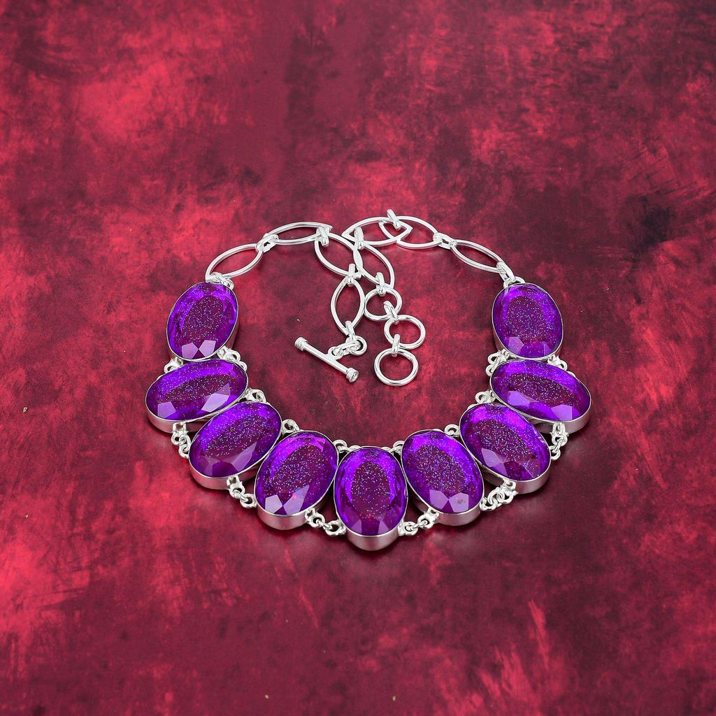 Collana fatta a mano con Opale Tripletta Viola, Collana in Argento Sterling Massiccio 925 Gioiello Antico, Per Regalo di Fidanzamento