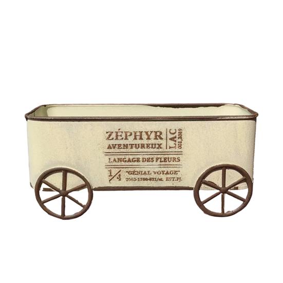 Yousheng Retro Metal Four-Wheeled Cart Decoration, Weather-Resistant Rusty Iron Cart Ornament, Potted Plant Succulents Display Rack for Living Room