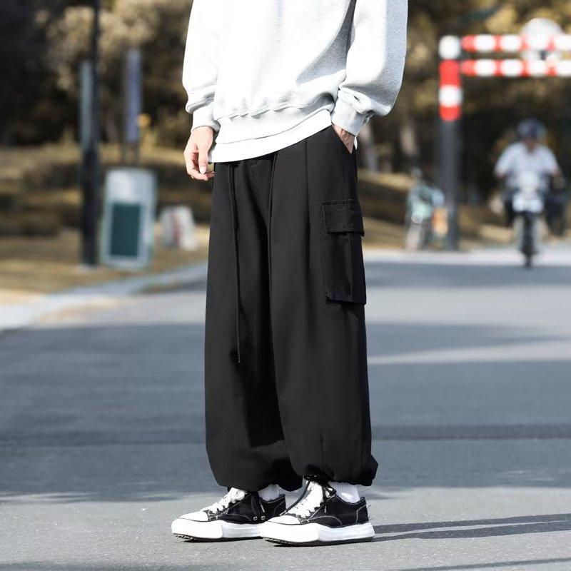Multi-pocket overalls men's Korean version of trendy ins loose leggings men's pants handsome solid color casual pants