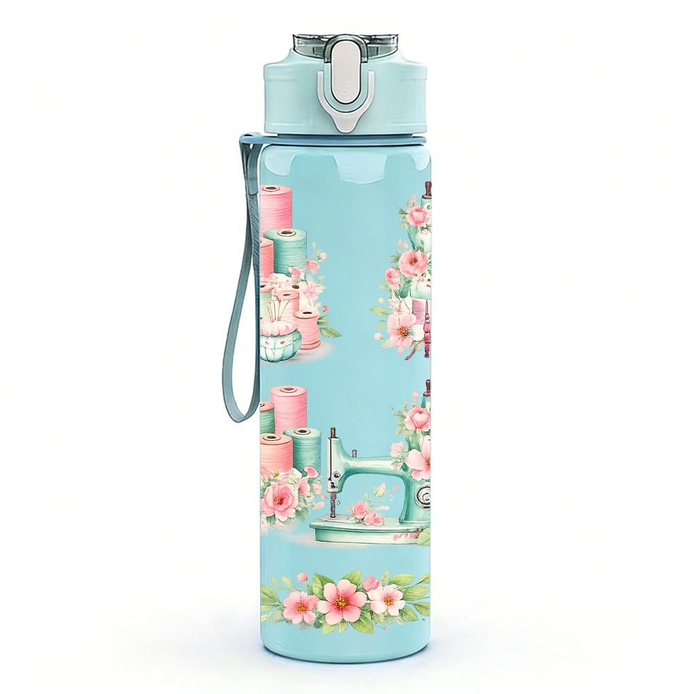 1PC Pastel Building Dreamy Scenery Print 750ml Color Plastic Sports Water Bottle Leakproof Flip Straw Lid Suitable for Sports Office Home Use