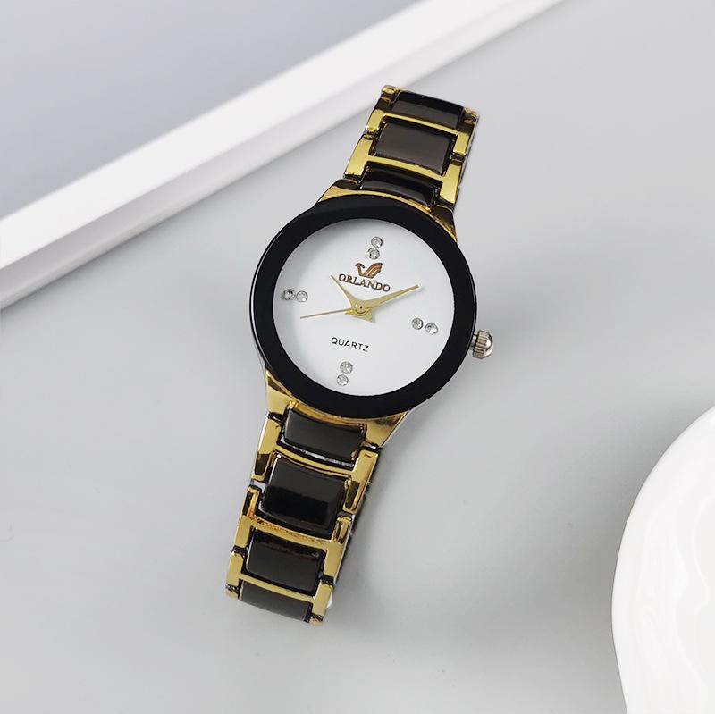 Women's Diamond-Set Quartz Watch with Steel Band - Elegant Imitation Tungsten Steel Design
