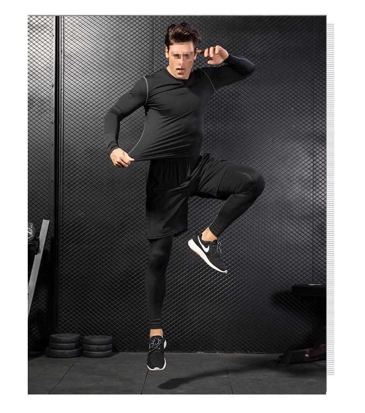 Men's Quick-Dry Stretch Running Tights, Fake Two-Piece, Black/Grey