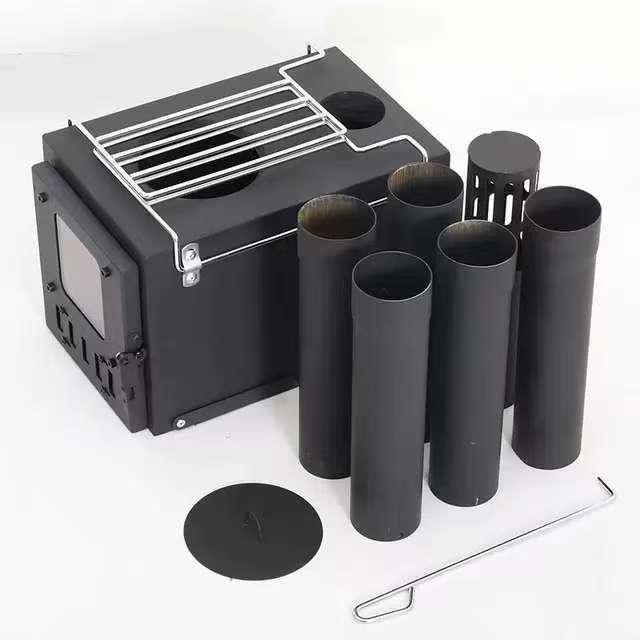 Compact Multi-Functional Wood Camping Stove: Portable, Foldable with Chimney, Ideal for Outdoor Heating & Barbecue