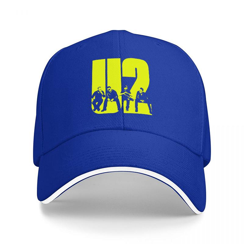 U Band Logo Black Baseball Cap with Neon Yellow Design Classic Fit Adjustable Hat for Music Fans and Rock Enthusiasts