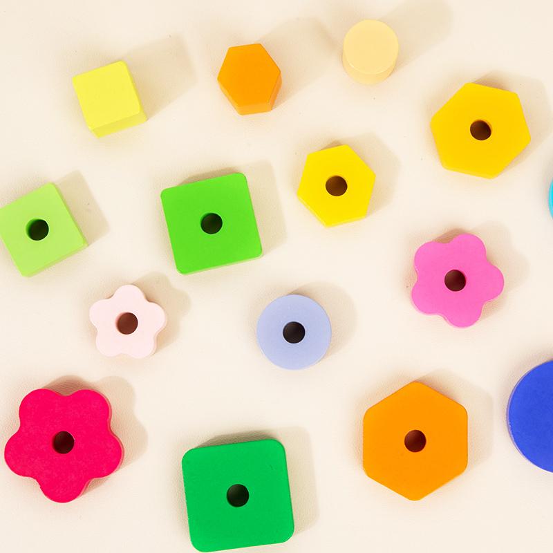 Wooden Four-Column Shape Sorting Stacking Toy - Suitable For Toddlers' Fine Motor Skills And Shape/Color Recognition