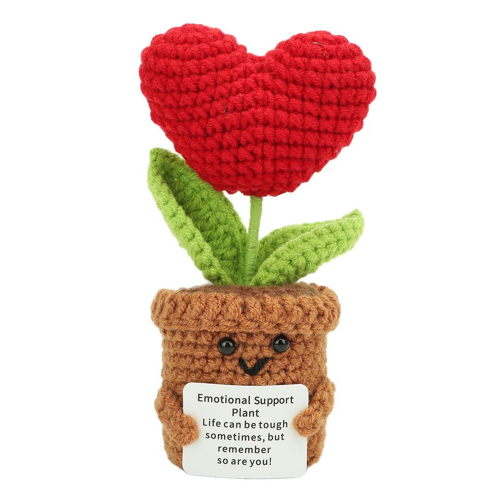 Crochet Potted Plant Doll Cute Positive Knitted Flower Pot Doll for Desktop Ornament Toy Red Heart