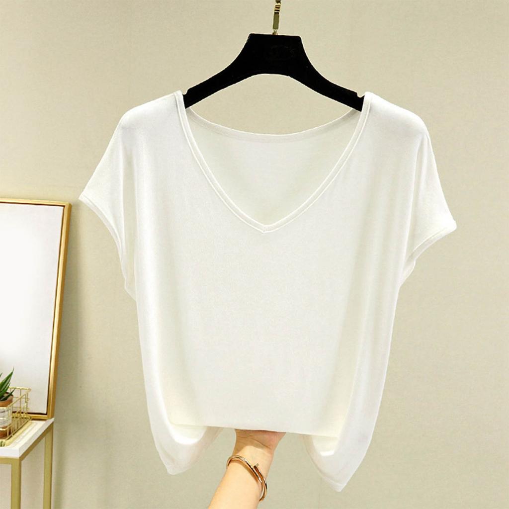 Damen Weste Lässig Locker Kurzarm Sommer V-Ausschnitt Basis Kurzarm T-Shirt Dünne Außenschicht Inneres Oberteil