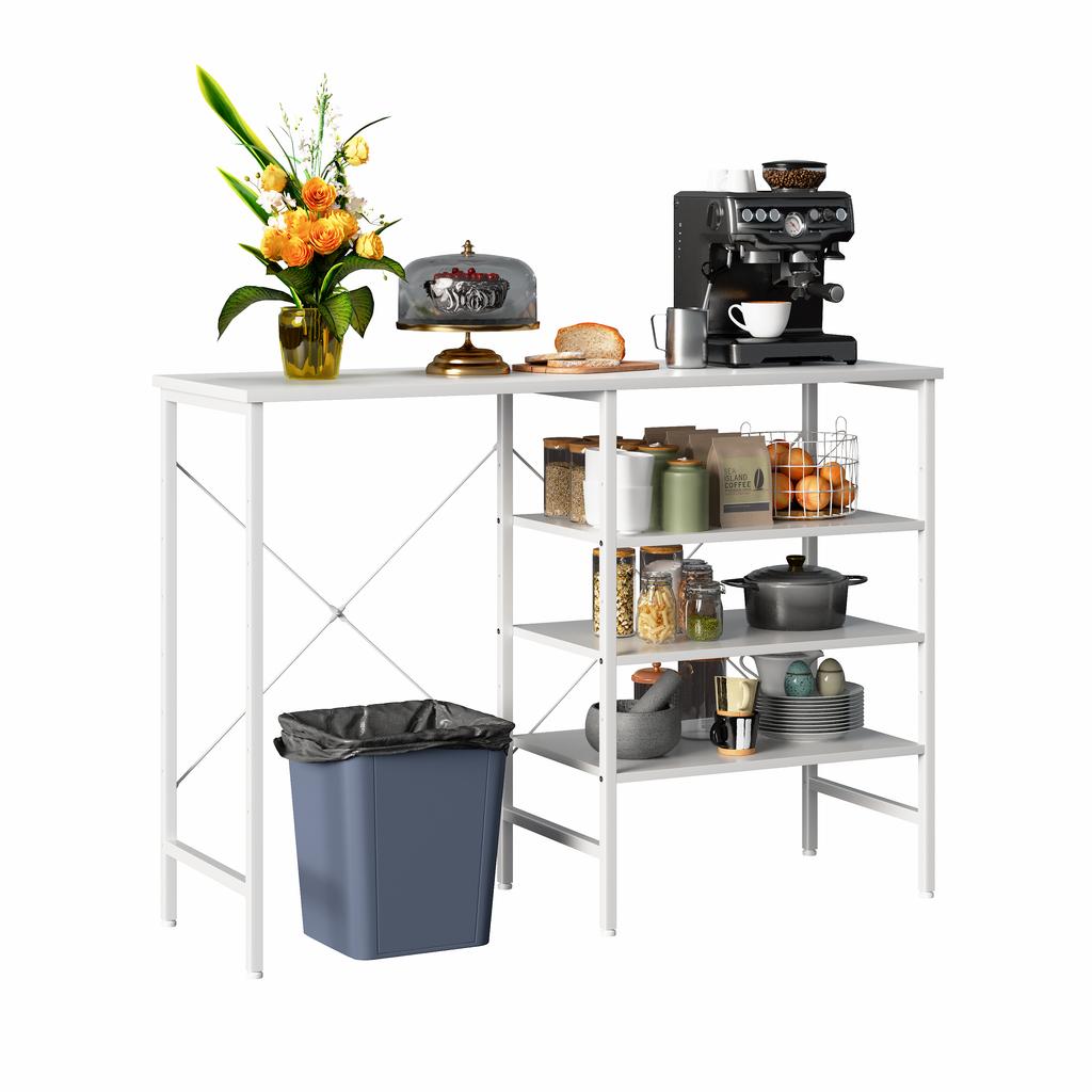 Storage Table, Combinable Organizer Table with White Metal Frame & Top, Flexibly Mountable for Kitchen, Living Room, Basement & Garage, 120x40x85.5cm