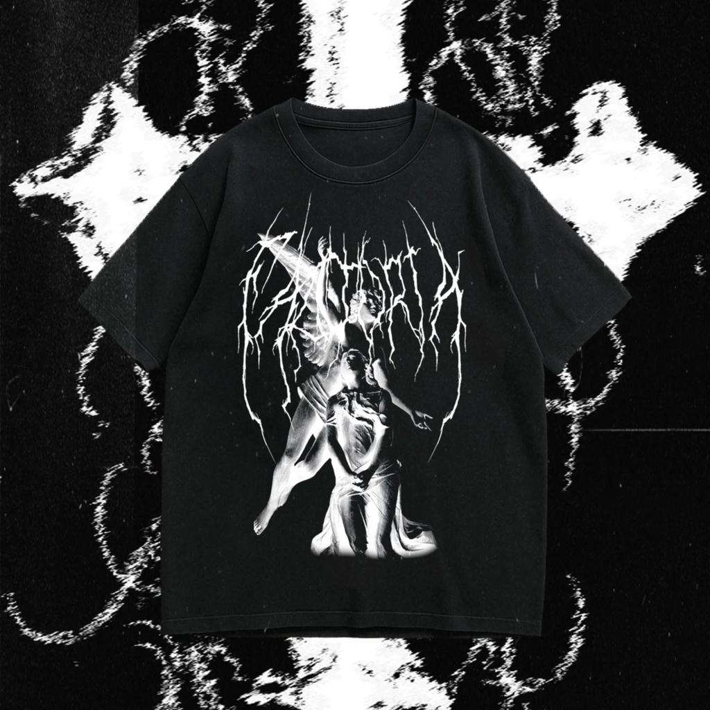 Gothic Men Black Pure Cotton Tshirt Religious and Subculture Dark Style Women Tshirt Philosophical Statement Personalized Top