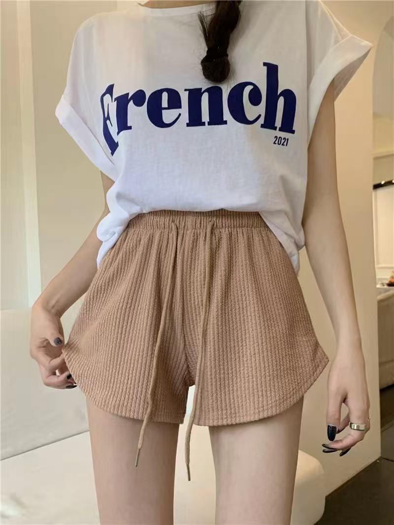 

Women s High-Waisted Summer Waffle Shorts - Loose A-Line with Drawstring, Casual Home & Sports Wear 4XL